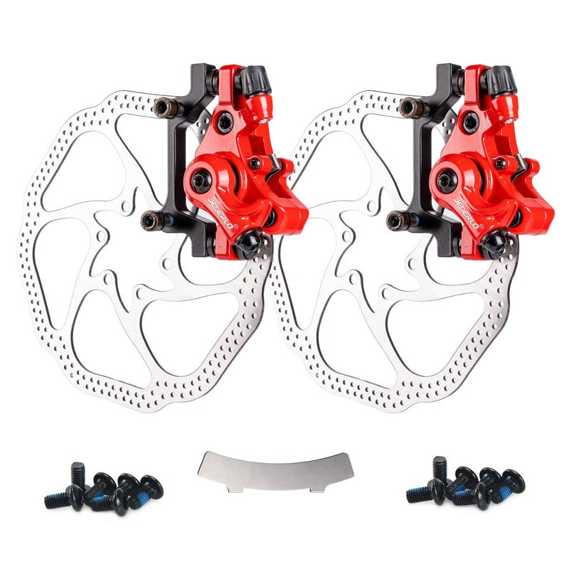 Farbetter Bike Disc Brake Kit, Including Front and Rear Caliper, 160mm Rotor, Mechanic Tool-Free Pad Adjuster for Mountain Bike, Road Bike, Fixed Gear Bike, MTB, BMX (Red) - Image 1